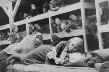 fotograph of women in the barracks of the newly liberated Auschwitz concentration camp