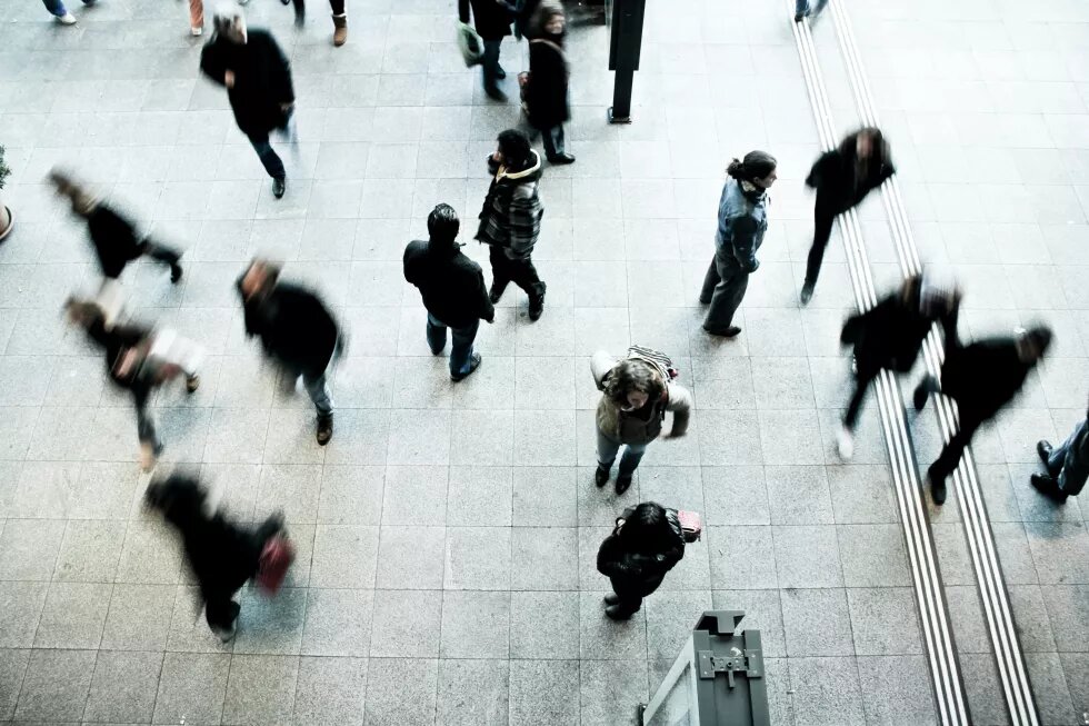 Railway station from above with people