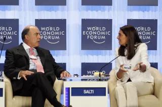 Muhtar Kent, CO-Chair of the World Economic Forum Special Meeting on Economic Growth and Job Creation in the Arab World, and Soraya Salti, Senior Vice President Middle East and North Africa, INJAZ AL Arab on Economic Growth and Job Creation in the Arab World. Jordan, 2011